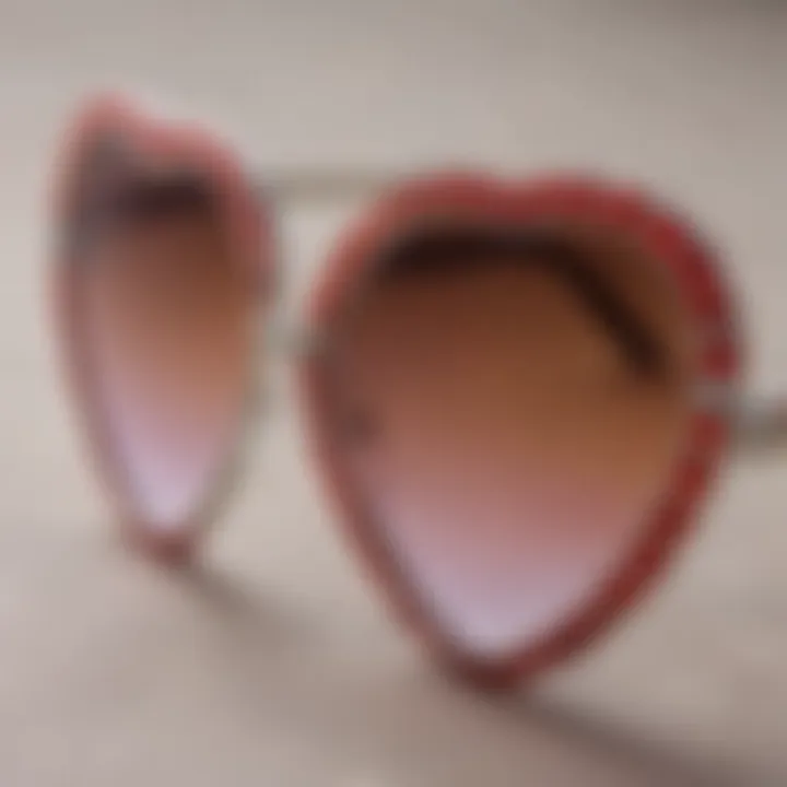 Close-up of colorful heart sunglasses embellished with rhinestones.