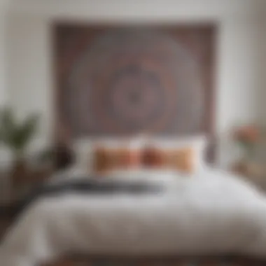 Boho Mandala as a Serene Bedroom Focal Point A serene bedroom featuring boho mandala wall art as a focal point
