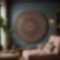 Intricate boho mandala wall art displayed in a cozy living room
