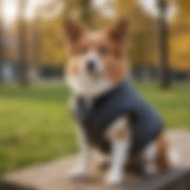 Stylish dog wearing a cozy vest in a park