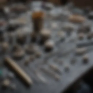 An array of jewelry-making tools laid out neatly on a workspace.