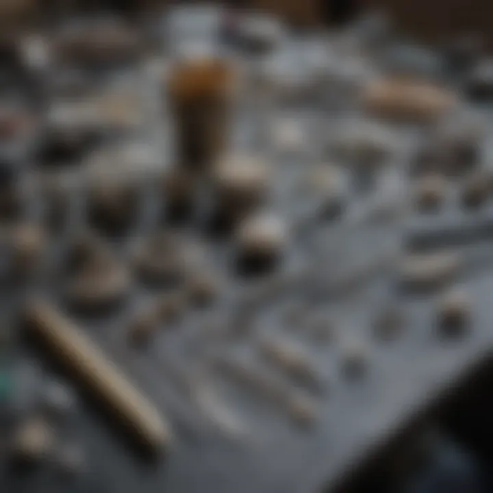 An array of jewelry-making tools laid out neatly on a workspace.