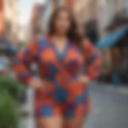 Stylish plus size romper in a vibrant color