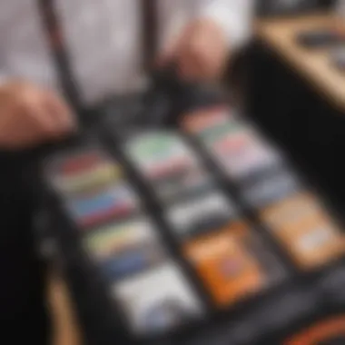 A person organizing essentials inside a large lanyard pouch