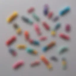 Close-up of colorful hair clips arranged artistically