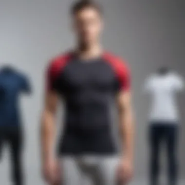 A collection of different styles and colors of body compression shirts displayed fashionably