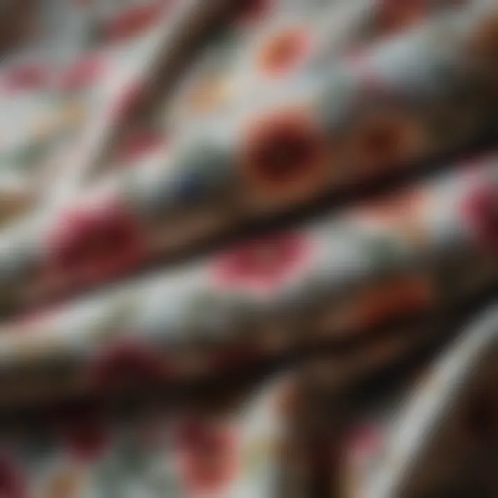 Close-up of soft fabric texture of a floral throw