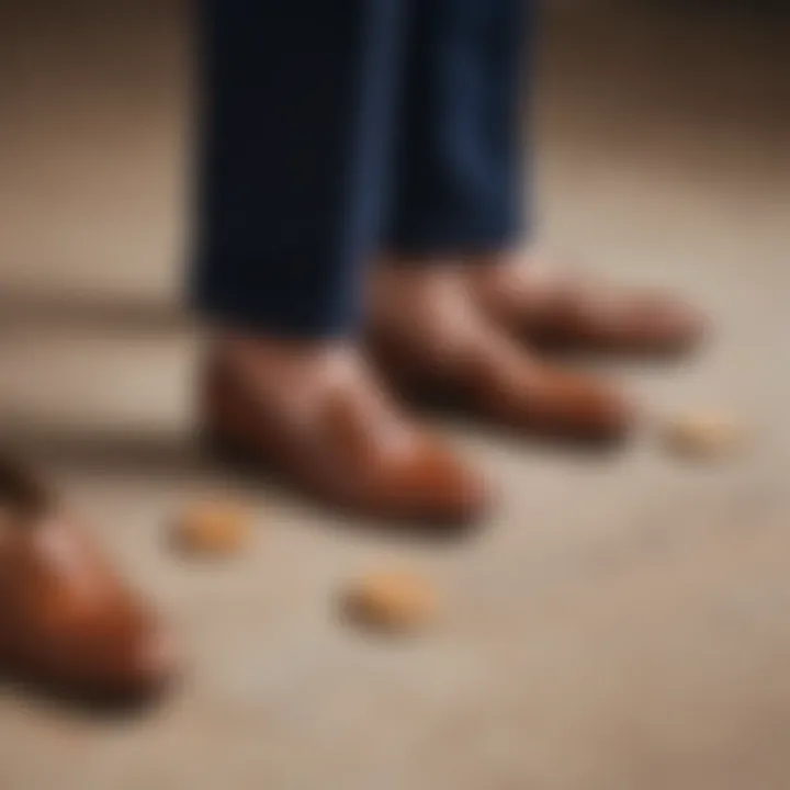 Different types of heel pads displayed next to loafers.