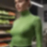 Stylish lettuce edge mock neck top displayed on a mannequin