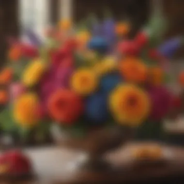 A colorful arrangement of flowers reflecting Mexican culture in a centerpiece