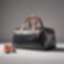 Stylish small gym bag with shoe compartment displayed against a minimalist backdrop