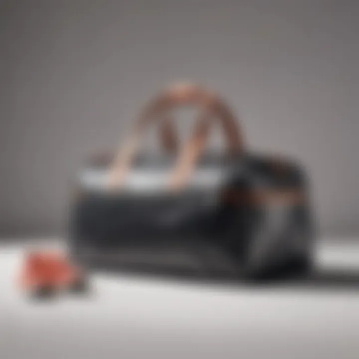 Stylish small gym bag with shoe compartment displayed against a minimalist backdrop