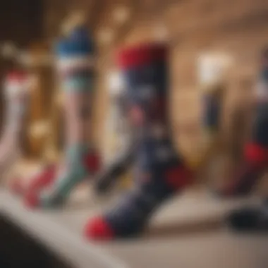Themed Party Favor Socks on Display Elegant presentation of themed socks for a celebration