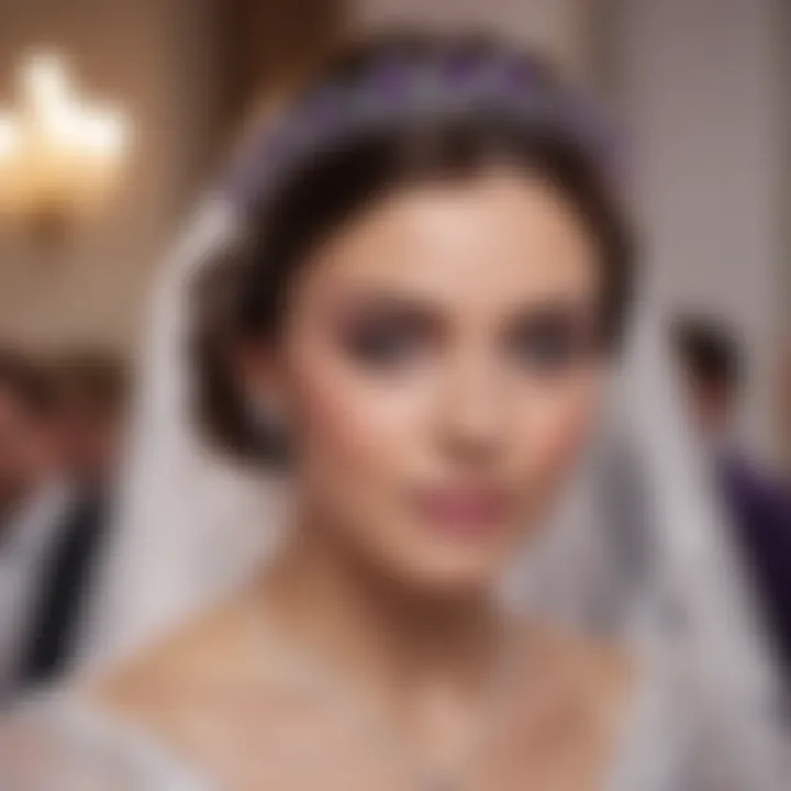 Bride wearing a stunning purple tiara during her wedding ceremony