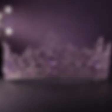 Close-up of various purple tiara styles showcasing materials and craftsmanship