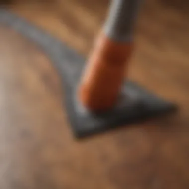 Close-up of a rug corner gripper installed on a hardwood floor