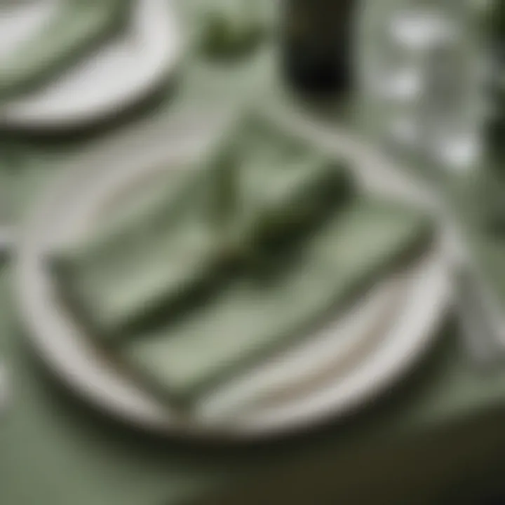 Display of sage green paper napkins with eco-friendly branding