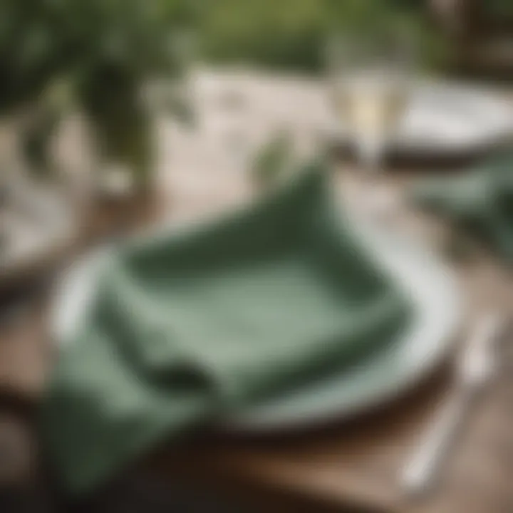 Sage green paper napkins in an outdoor dining setting