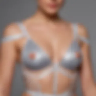 Demonstration of body tape application on a garment for fashion enhancement