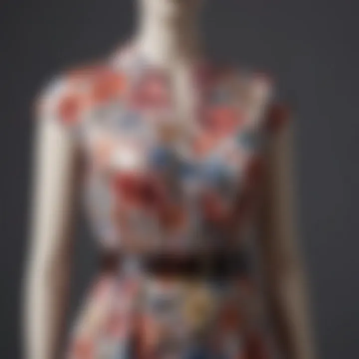 Elegant belted floral dress displayed on a mannequin