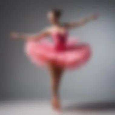 A dancer in a vibrant elastic tutu mid-performance, capturing motion and grace.