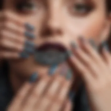 Close-up of artistic nail artistry combined with fashion accessories.