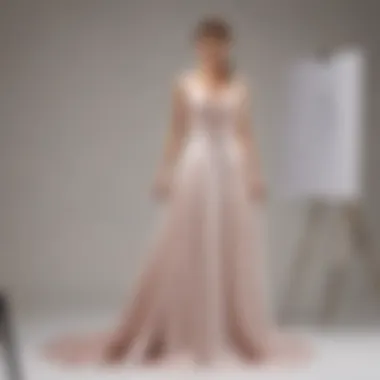 Fashion designer sketching a gown made from sheer satin fabric, highlighting its elegance