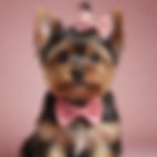 Elegant Yorkie puppy with a floral hair bow